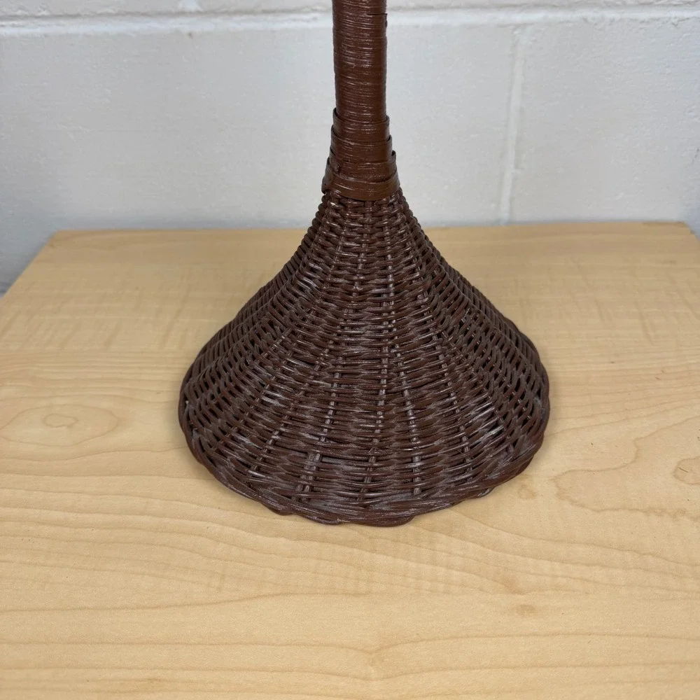 Vtg Wicker Rattan 3-Ring Towel Holder Stand Boho Bathroom Decor Countertop MCM